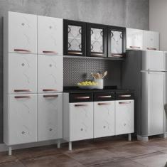 Armário de Cozinha de Aço Completa com Balcão Regina Multimóveis Glass CR6140 Branco/Preto