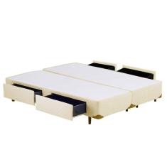 Cama Box CASAL Bege  Rajado Bipartido 4 Gavetas - 138x188