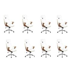 Kit 8 Cadeiras de Escritório Presidente Giratória com Apoia Cabeça Office Lisboa Branco