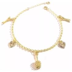 Pulseira Cabeleireira Escova Tesoura Coração Folheado 18k