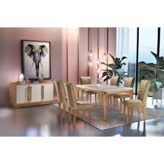 Conjunto Sala de Jantar Liz Tampo MDF Vidro com 6 cadeiras Rufato, Ani