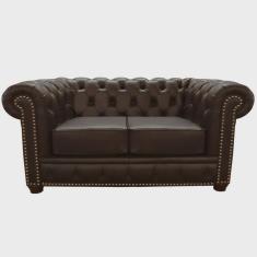 Sofá 2 Lugares Sala de Estar Chesterfield com Pés Madeira Couro Capucino - Gran Belo