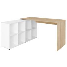 Mesa Escrivaninha Em L 140x130cm 8 Nichos Eron A06 Carvalho/branco - Mpozenato