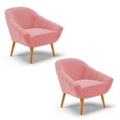 Kit 02 Poltronas Giovana Suede Pés Palito Castanho - Indo Decorar - DR