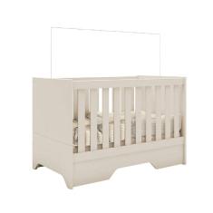 Berço Americano 3 em 1 Multifuncional que Vira Cama e Mesinha Sloan 100% MDF Cor Off White Acetinado Móveis Estrela Baby