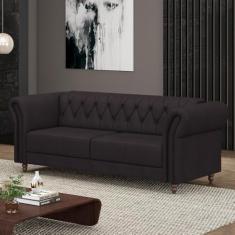 Sofá Living Sala de Estar Stanford Chesterfield 2 Lugares 220cm Pés de Madeira Couro Borgonha G58 - Gran Belo