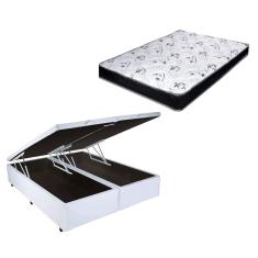 Cama Box Baú Casal Bi-Partido Green Branco + Colchão Espuma D28 138x188x15