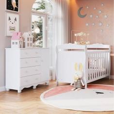 Quarto de Bebê com Berço Americano e Cômoda 1 Porta Nina Espresso Móve
