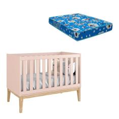 Berço Americano New Classic Rosa Com Pés Madeira Natural E Colchão Ortobom ? Reller