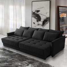 Sofá Cama Retrátil e Reclinável 2,50m com Molas Carol Veludo Preto Adonai Estofados