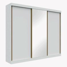 Guarda Roupa Casal San Marino Plus com 1 Espelho 3 Portas de Correr 6 Gavetas Leifer Móveis Branco Cestaplus