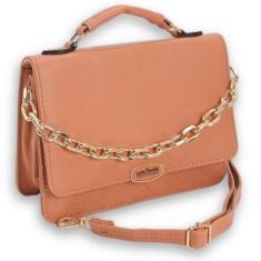 Bolsa Feminina Transversal Média Bordada com Alça de mão Alça de Corrente-Feminino