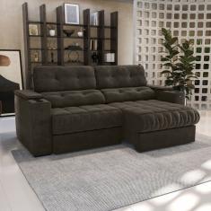 Sofá 260 cm com Porta Copos Retrátil e Reclinável Premier Cinza Escuro