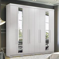 Guarda Roupa Casal 238cm 8 Portas 4 Gavetas com Espelhos e Pés Master New Santos Andirá