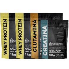 Kit: Whey Protein Concentrado 5kg + Glutamina 1kg + Creatina Monohidratada 500g - 100% Importado - Soldiers Nutrition Sa