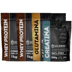 Kit: Whey Protein Concentrado 5kg + Glutamina 1kg + Creatina Monohidratada 500g - 100% Importado - Soldiers Nutrition Sa