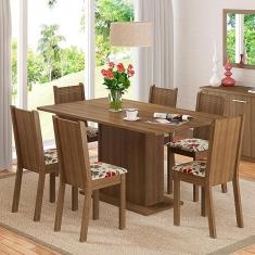 Conjunto Sala de Jantar Madesa Megan Mesa Tampo de Madeira com 6 Cadeiras - Rustic/Hibiscos