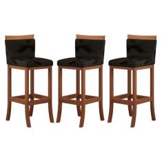Kit 3 Banquetas Bistrô em Suede Preto para Cozinha Americana - CCS Int
