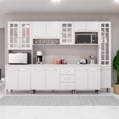 Cozinha Modulada Completa Fidelitá Viena 6 Peças 295cm 15 Portas 3 Gavetas Com Tampo Branco
