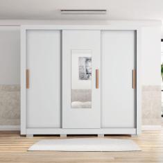 Guarda Roupas Casal Com Espelho 3 Portas De Correr 2 Gavetas Paris Caemmun Branco