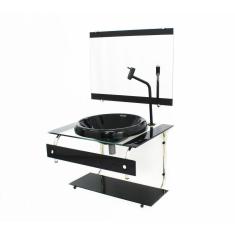 Gabinete Com Cuba Para Banheiro De Vidro 60Cm Inox  - Preto