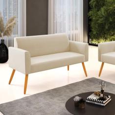 Sofá Namoradeira Pés Palito Castanho Marisa Suede - DRossi, Bege