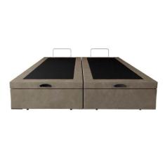 Base Box Baú King Bipartido Santo Box Suede Bege 47x192x203