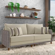 Sofá Living Montecarlo 2 Lugares Bipartido 192cm Pés em Madeira Veludo/PU Bege/Cinza G33 - Gran Bel