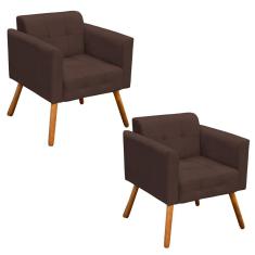 Kit 02 Poltronas Elisa Suede Marrom Pés Palito D´rossi