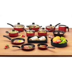 Jogo de Panelas 13 Peças Conjunto Antiaderente com Tampa de Vidro Varias Cores