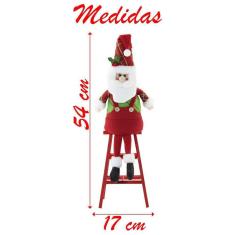 Boneco Papai Noel Natal Em Tecido Escada 54Cm