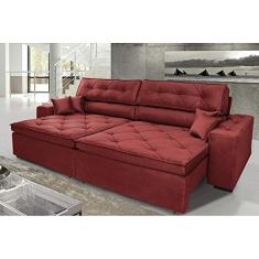 Sofá Austin 2,02m Retrátil, Reclinável com Molas no Assento e Almofadas, Tecido Suede Vermelho
