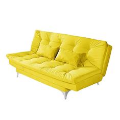 Sofá-Cama 3 Lugares Casal com Chaise Versátil Veludo Liso Amarelo