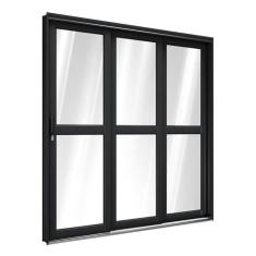 Porta de Aço de Correr Lateral com Travessa 3 Folhas 213x200cm Aço Pronto Riobras Preto