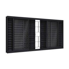 Janela de Aço Veneziana com Grade Quadrada 6 Folhas 100x150cm Facilitá Lucasa Preto