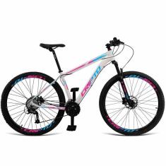 Bicicleta Aro 29 24v Acera Freio Hidraulico K7-trava - Branco-azul E Rosa - 15&quot; Branco-azul E Rosa