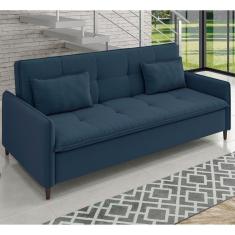 Sofá Cama Reclinável 3 Lugares 213cm Veludo Lima Azul