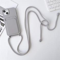 Capa de telefone com cordão crossbody para iPhone 15 14 13 12 11 Pro Max SE X XR XS Max 7 8 Plus Capa de silicone líquido, GY, para iPhone 11Pro Max