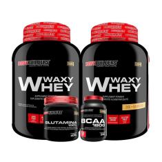 KIT - 2x Whey Protein Waxy Whey 2kg + Glutamina 300g + BCAA 1800 120 Cápsulas - Bodybuilders-Unissex