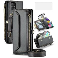 Asuwish Capa de telefone para Samsung Galaxy A51 4G Capa carteira com zíper com protetor de tela de vidro temperado e suporte de cartão de crédito com bloqueio RFID Acessórios celulares A 51 M40S 51A