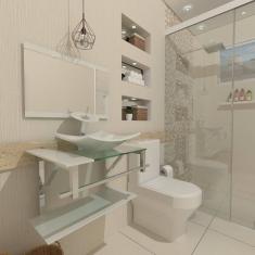 Gabinete de Vidro 90cm Inox com Cuba Quadrada Branco