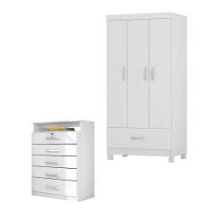 Cômoda Triunfo E Guarda Roupa Solteiro Prince Branco - Demóbile