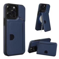 Rssviss Capa carteira para iPhone 15 Pro Max com suporte para cartão, capa flip traseira compatível com Magsafe, capa de couro com compartimento para cartão com suporte de bloqueio de RFID para iPhone