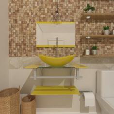 Combo 2 em 1 gabinete de vidro 60cm ac com cuba oval + torneira algarv