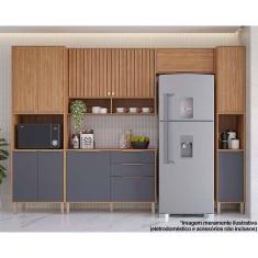 Cozinha Modulada Completa Divina 5 Peças 2 Aéreos + 1 Balcão+ 2 Paneleiros Cz004 Freijó Titanium