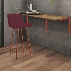 Kit Mesa Suspensa de Parede Fixa mdf Castanho + 1 Banqueta Lexi Ferro Bronze Suede Bordô - Ahazzo Móveis