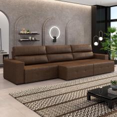 Sofá Retrátil 6 Lugares 404cm 3 Módulos Nero Couro Manchado G52 - Gran Belo