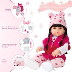 Boneca Reborn Girafa Morena Com Bolsa Kit Itens Fala e Chora - Cegonha
