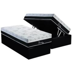 Cama Box Baú Solteiro: Colchão Molas Ensacadas Superlastic Diamond + Base Crc Suede Black (88x188)