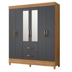 Guarda Roupas Casal com Espelho 6 Portas 2 Gavetas Mobi Nature/Grafite Albatroz